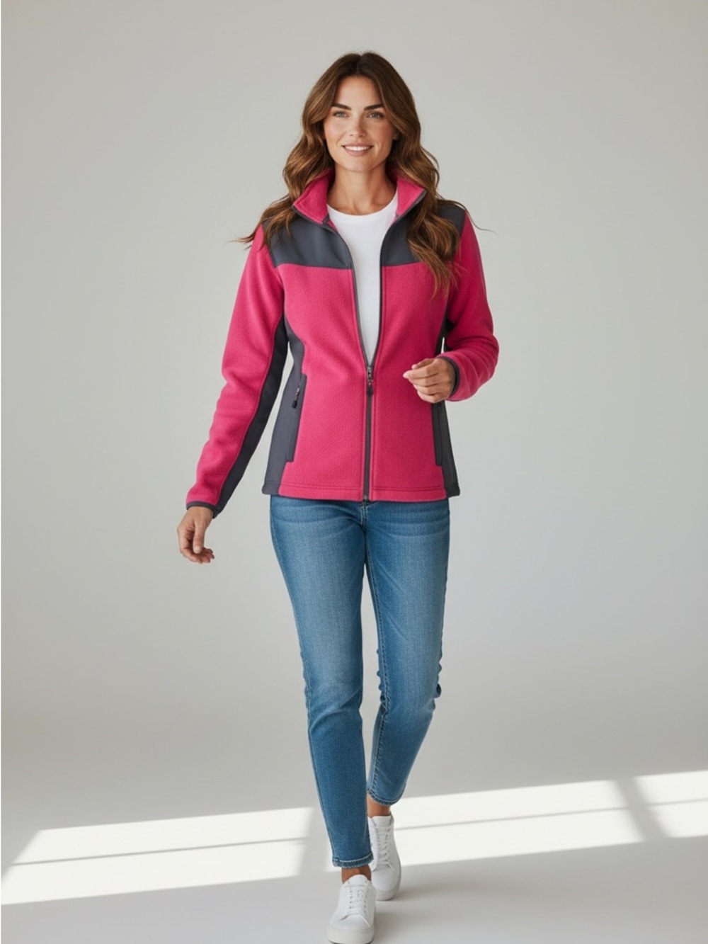 L.L. Bean Women's Medium Hot Pink Fleece Full Zip Jacket; size medium